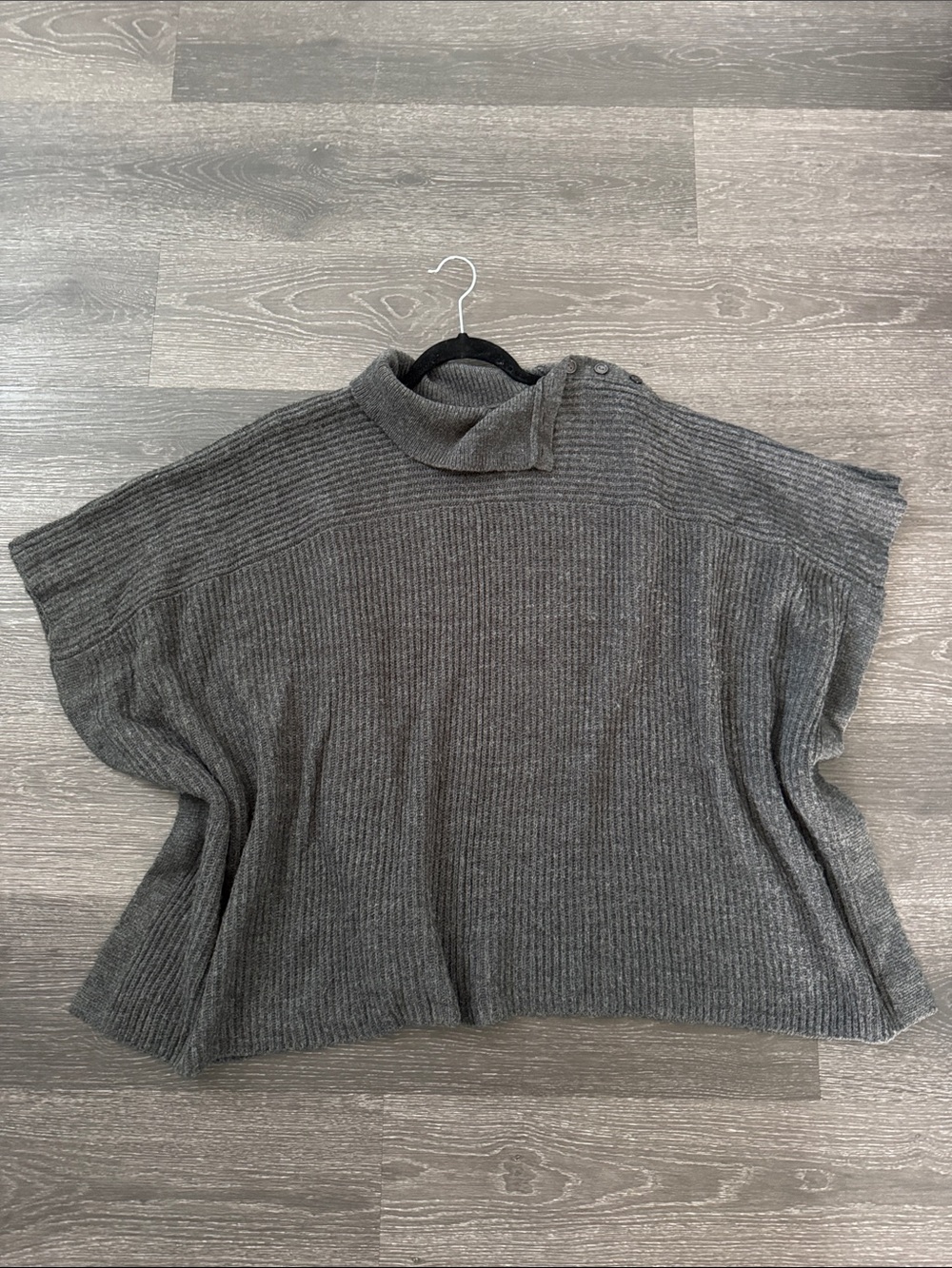 The Limited Cozy Ribbed Mock Neck Sweater Poncho - Gray